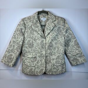 Ann Taylor LOFT Floral Jacquard Blazer Cream 3/4 Sleeve Size 4